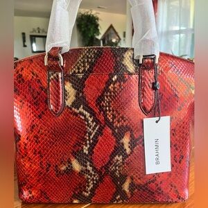 NWT Brahmin CRIMSON ROSE Snake Pattern Medium Duxbury Satchel